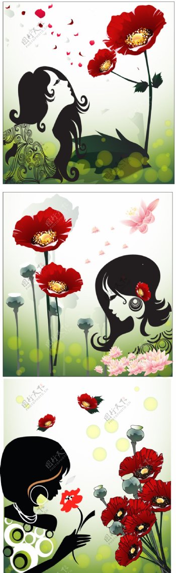 卡通女人花朵装饰画