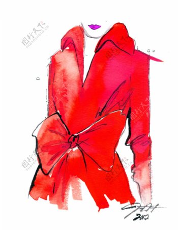 红色蝴蝶结外套设计图