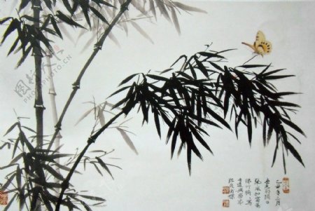 水墨竹子蝴蝶图片