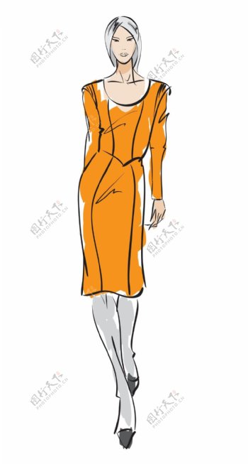 橙色连衣裙设计图