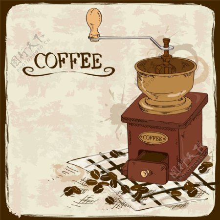 咖啡机和咖啡豆图片