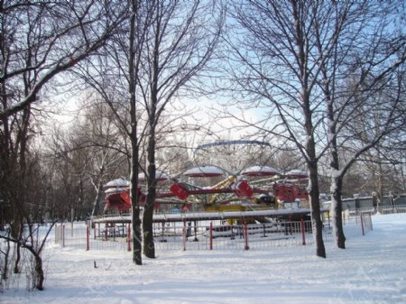 雪树冬天公园游乐园公园