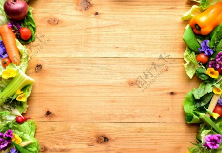 木板蔬菜边框背景图片