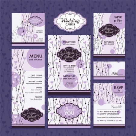 紫色植物花朵婚礼卡片图片