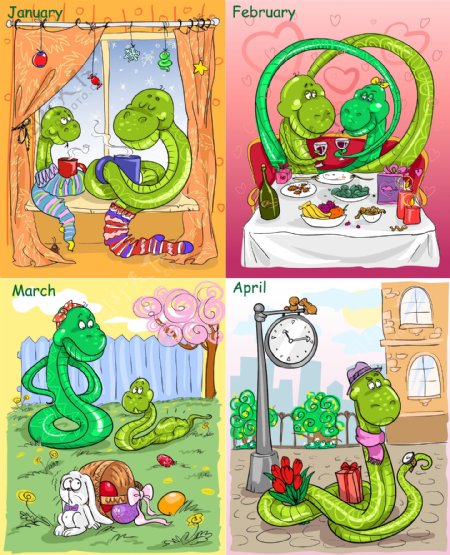 2013年卡通蛇日历封面设计矢量素材