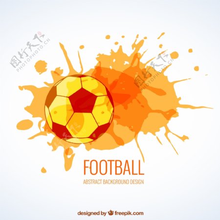 橙色水彩墨迹与足球