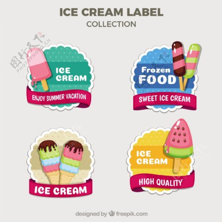 各种彩色冰淇淋雪糕贴纸标签