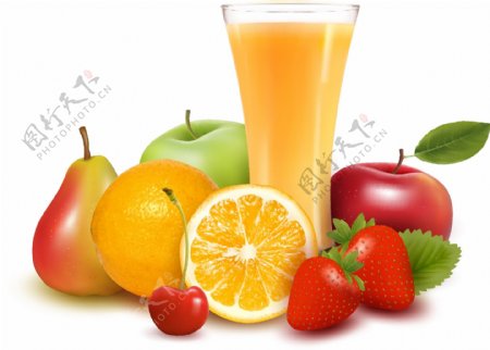 新鲜水果和橙汁矢量素材