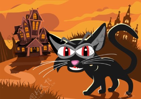 黑猫和幽灵鬼屋背景