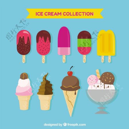 扁平风格各种冰淇淋雪糕插图