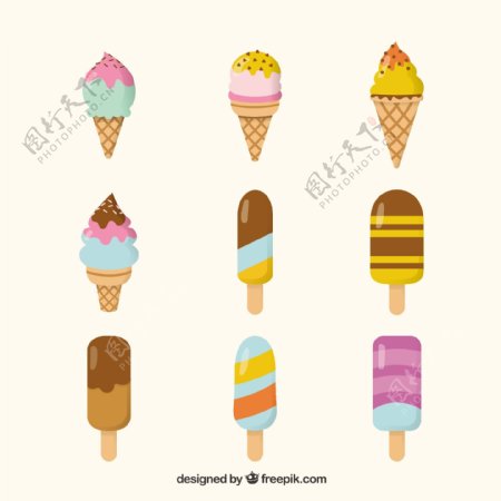 手绘彩色卡通风格冰淇淋雪糕插图系列