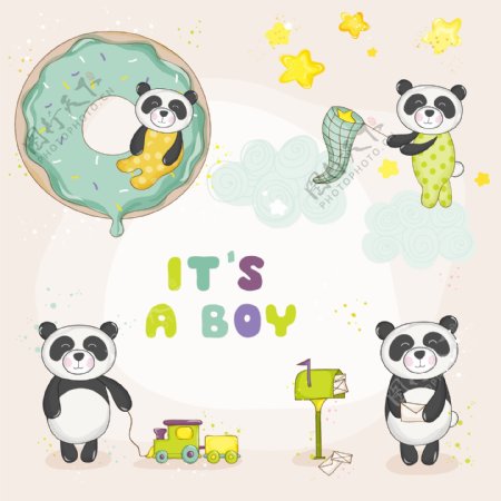 可爱的卡通熊猫动物图标矢量素材