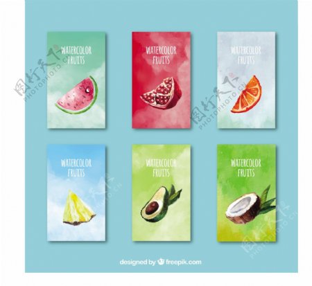 可爱水彩水果夏季卡片矢量图设计