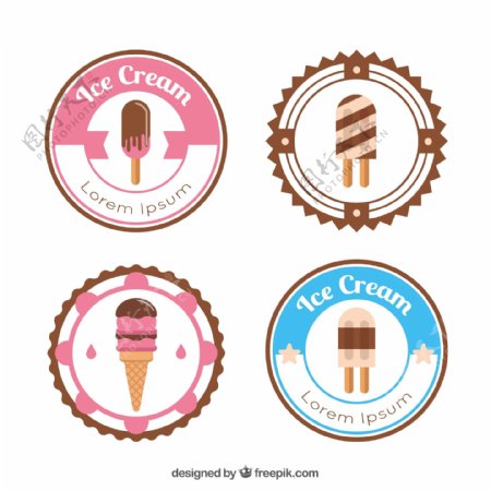 四个圆形冰淇淋贴纸图标