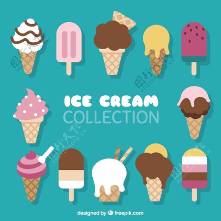 彩色的各种口味冰淇淋图标