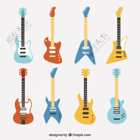 各种不同颜色设计的电吉他