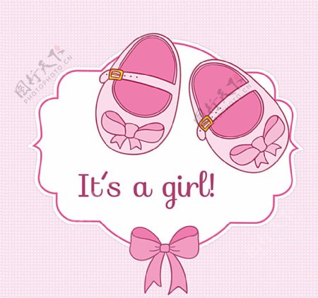 粉色婴儿鞋迎婴派对海报矢量图图片