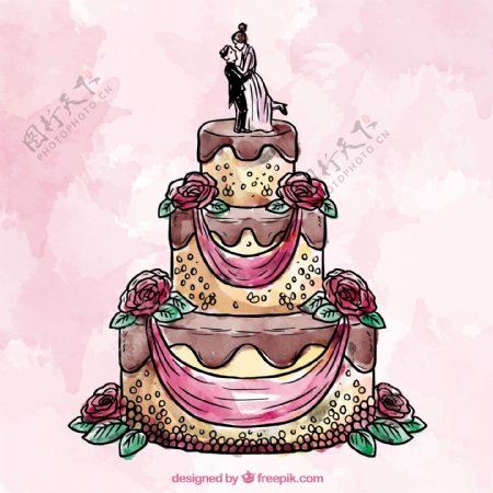 水彩风格的婚礼蛋糕