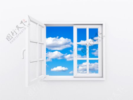 窗户与蓝天白云图片