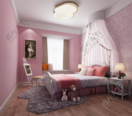 粉色卧室欧式女儿房家装效果图