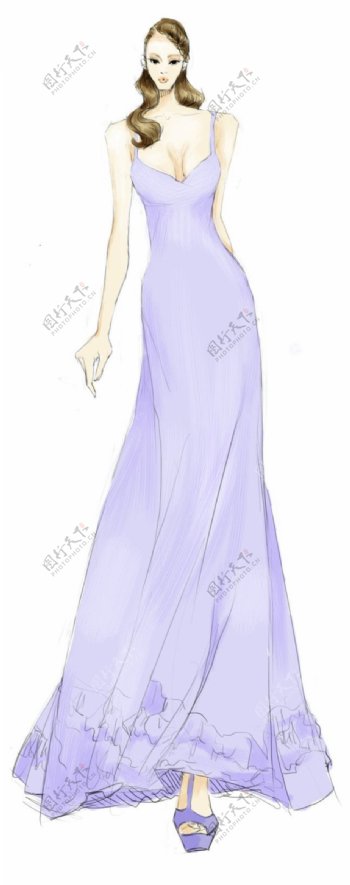 浅紫色吊带长裙