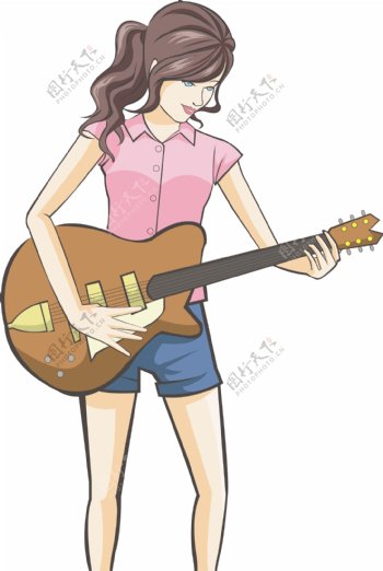 弹吉他的卡通女孩