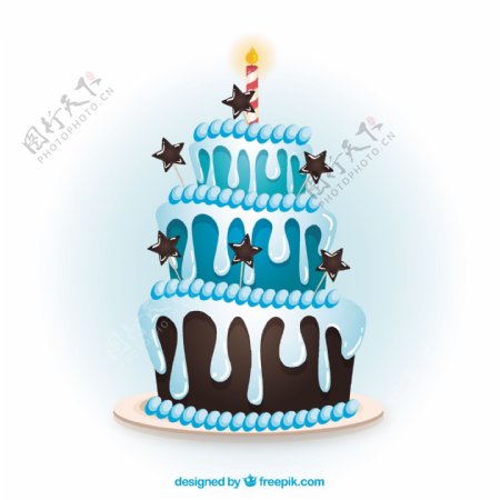卡通风格的蓝色生日蛋糕