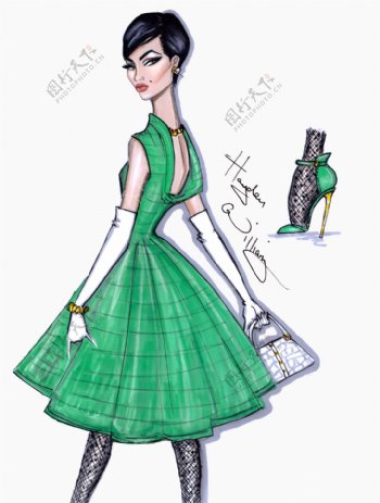 绿色露背连衣裙设计图