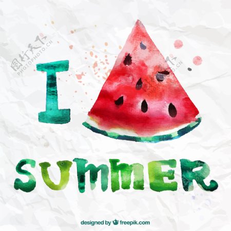 我爱夏天水彩西瓜矢量图图片