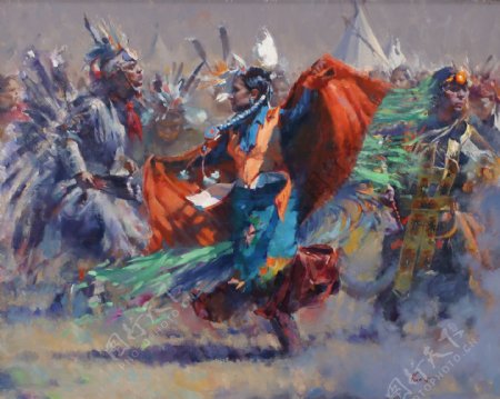 跳舞的印第安人油画图片