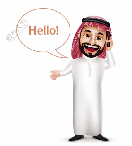 打电话的阿拉伯男性插画
