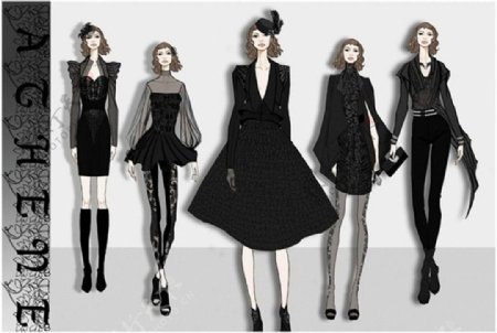 5款黑色时尚女装设计图
