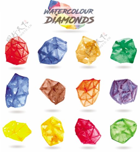 水彩风格钻石图标系列