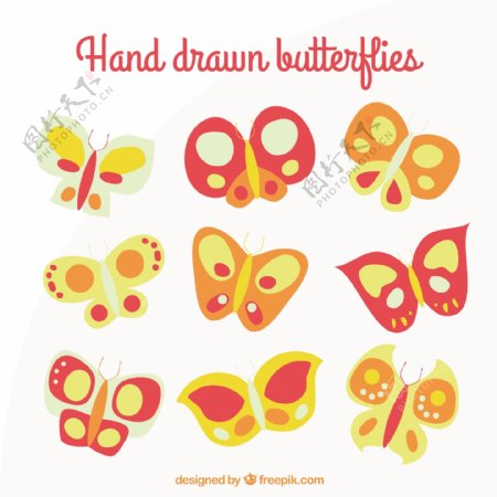 手绘蝴蝶在孩子气的风格
