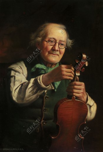 老人与提琴油画图片