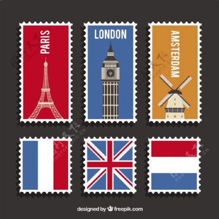 各种不同国家邮票图标