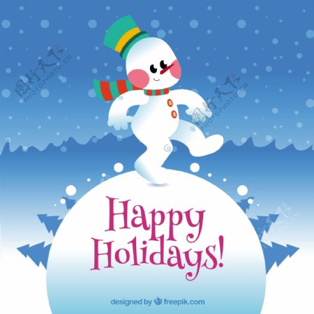 快乐的假期卡片有一个有趣的雪人
