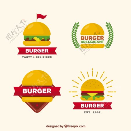 手绘四个汉堡标签图标