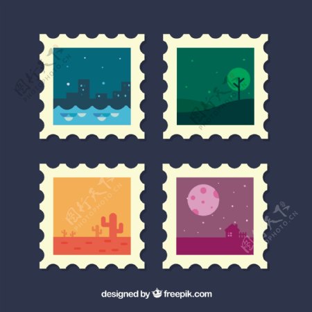 景观背景邮票平面设计图标