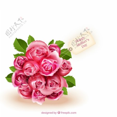 母亲节粉色玫瑰花束矢量图图片