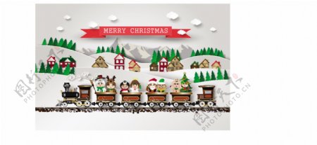 创意圣诞列车剪贴贺卡矢量素材