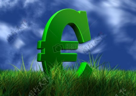 绿色草地上的欧元符号
