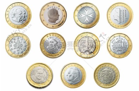各种各样的欧洲硬币