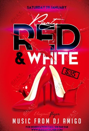 红色性感高跟鞋派对展板海报