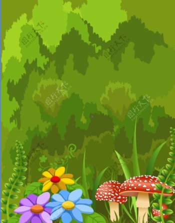 卡通背景蘑菇花朵