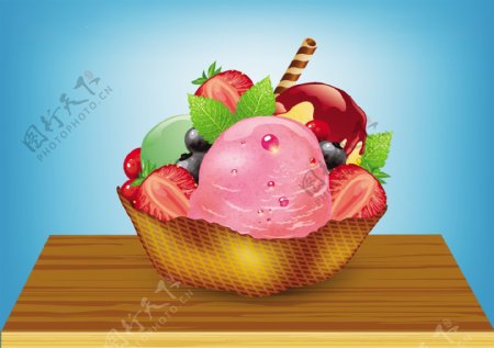 美味水果冰淇淋背景图