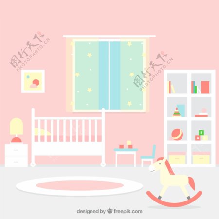 婴儿室与粉红色的墙壁