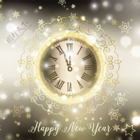 新年快乐背景与装饰时钟