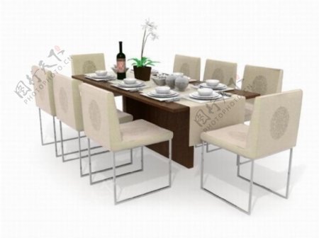 中西混搭餐桌椅组合3D模型