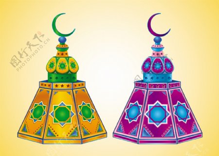 伊斯兰教黄色紫色灯笼